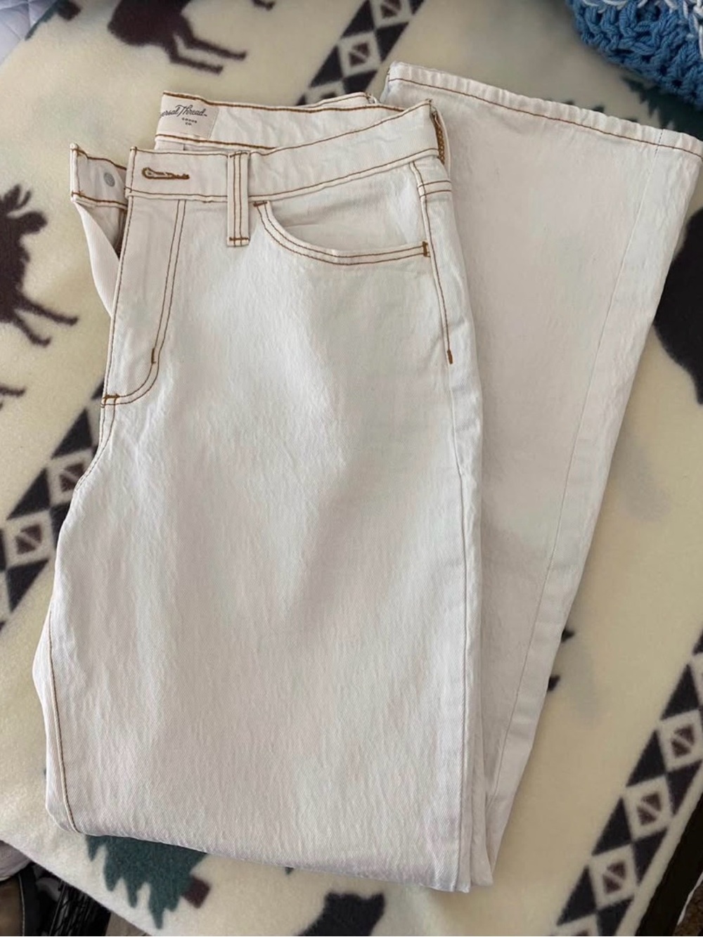Universal Thread High Rise Bootcut Jeans with Brown Stitching
